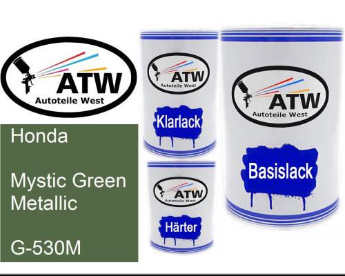Honda, Mystic Green Metallic, G-530M: 500ml Lackdose + 500ml Klarlack + 250ml Härter - Set, von ATW Autoteile West.
